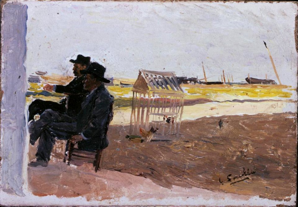 Joaquín Sorolla y Bastida - The Beach, Valencia (Two Men Seated) - A201 - Hispanic Society of America