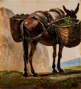 Johan Christian Dahl - Donkey with Baskets - Esel - KODE Art Museums and Composer Homes - BB.M.00537. Free illustration for personal and commercial use.