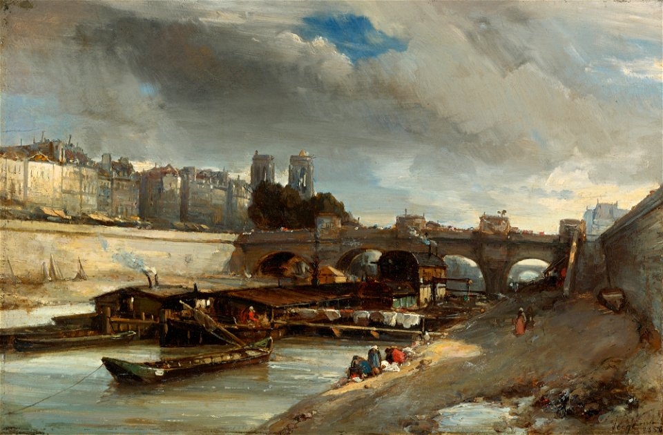 Johan Barthold Jongkind - Boot wasplaats de buurt van de Pont Neuf, Parijs