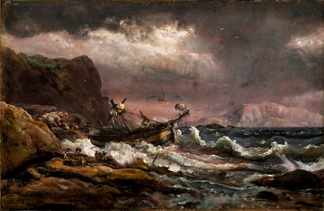 Johan Christian Dahl - Shipwreck on the Coast of Norway - Skipbrudd - KODE Art Museums and Composer Homes - BB.M.00635. Free illustration for personal and commercial use.