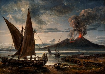 Johan Christian Dahl - Boats on the Beach near Naples - Vesuv i utbrudd - KODE Art Museums and Composer Homes - BB.M.00335