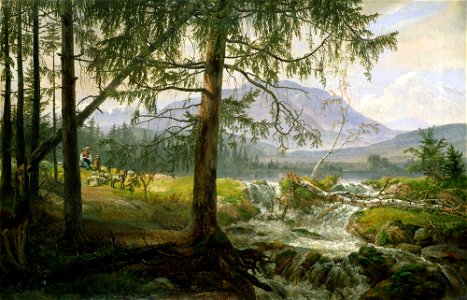 Johan Christian Claussen Dahl - Tyrolean Landscape with Spruce Trees and a Waterfall