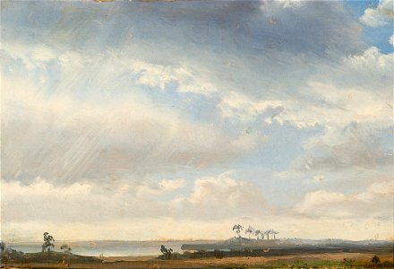 Johan Christian Dahl - Clouds over a Coastal Landscape - Fra Præstø - KODE Art Museums and Composer Homes - BB.M.00987. Free illustration for personal and commercial use.