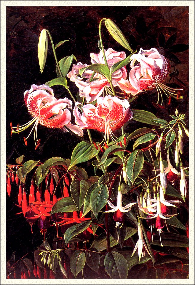 Johan Laurentz Jensen - Røde liljer og fuchsia