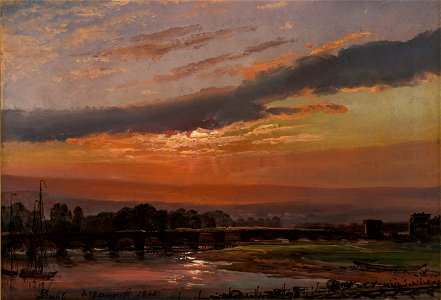 Johan Christian Dahl - The Augustbrücke under Repair - Dresden i aftenbelysning - KODE Art Museums and Composer Homes - BB.M.00148