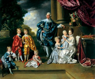 Johan Joseph Zoffany (Frankfurt 1733-London 1810) - George III (1738-1820), Queen Charlotte (1744-1818) and their Six Eldest Children - RCIN 400501 - Royal Collection. Free illustration for personal and commercial use.