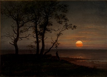 Johan Christian Dahl - Man Meditating by the Sea - Strandparti i måneskinn - KODE Art Museums and Composer Homes - BB.M.00147