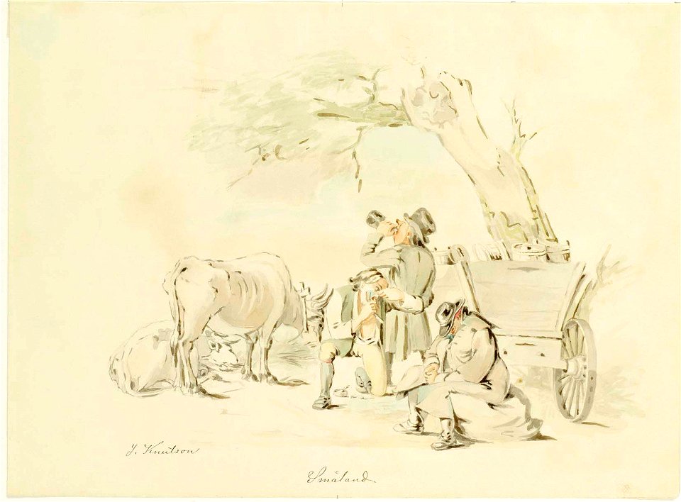 Johan Knutson - Kolme humalaista miestä, kaksi lehmää ja kärryt - A I 637-2 (26) - Finnish National Gallery