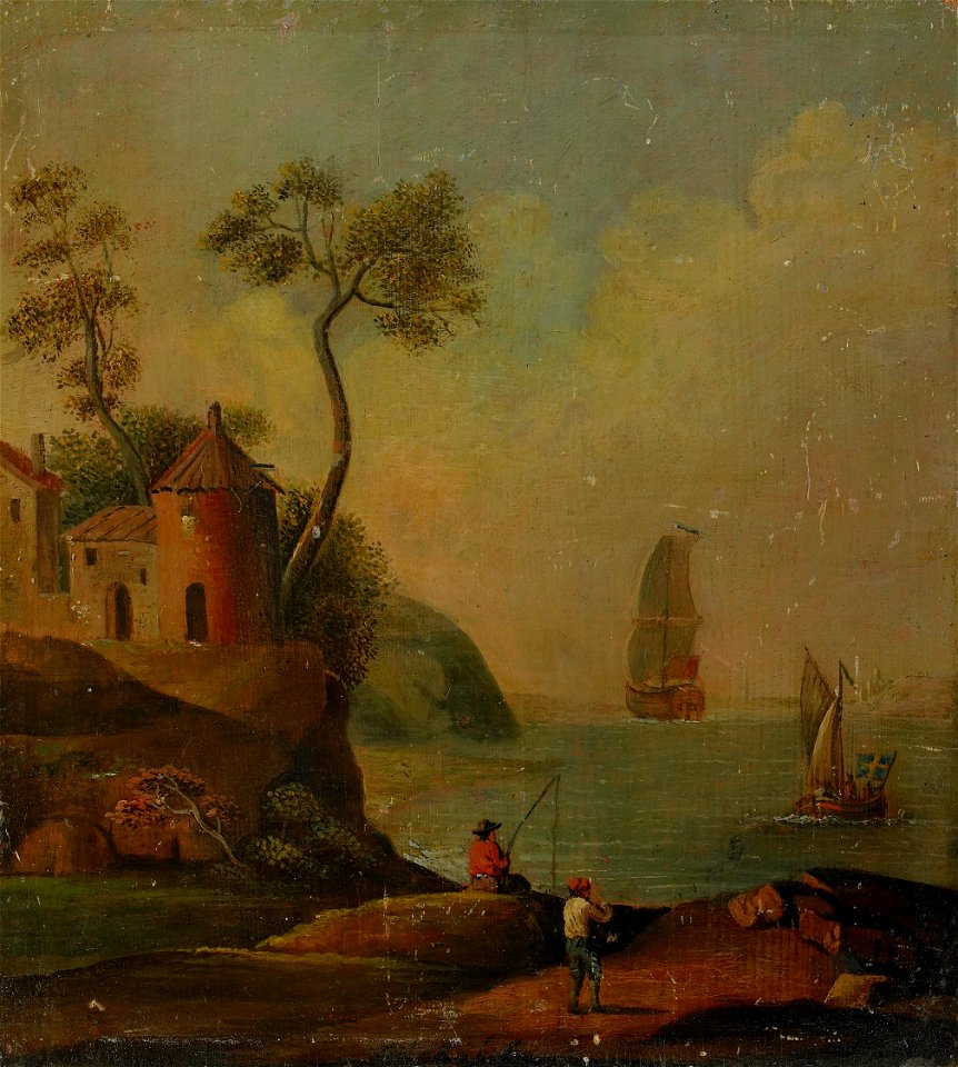 Johan Philip Korn - Pastoralt kustlandskap med figurstaffage-2