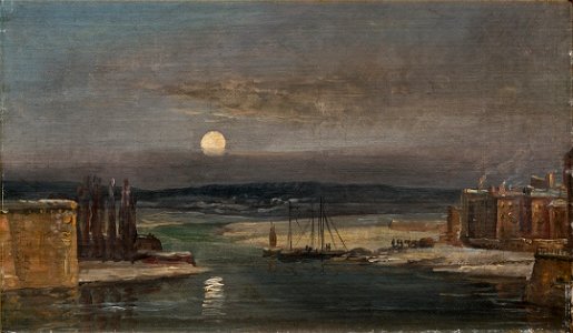 Johan Christian Dahl - The Elbe in Moonlight - Måneskinn over Elben - KODE Art Museums and Composer Homes - RMS.M.00089