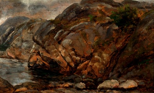 Johan Christian Dahl - Rocky Coast near Bergen - Strandparti ved Bergen - KODE Art Museums and Composer Homes - RMS.M.00083. Free illustration for personal and commercial use.