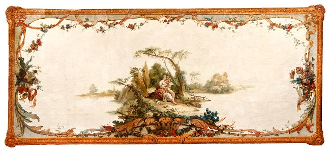 Johan Pasch, väggfält, pastoral scen med läsande herdinna