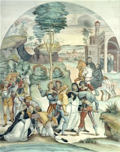 Johann Anton Ramboux - Saint Catherine of Siena Rescues Two Dominicans from the Hands of Robbers - Google Art Project