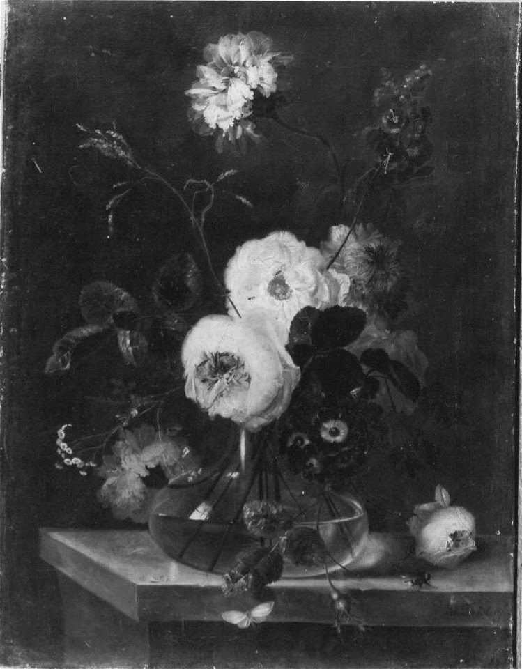 Johann Baptist Drechsler - Blumenstillleben (Rosen mit Biene und Schmetterling in einer gläsernen Vase) - 5847 - Bavarian State Painting Collections