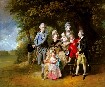Johan Joseph Zoffany (Frankfurt 1733-London 1810) - Queen Charlotte (1744-1818) with members of her family - RCIN 401004 - Royal Collection. Free illustration for personal and commercial use.