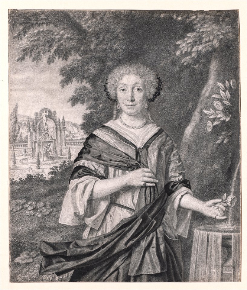 Johan Thopas (Dutch, 1630-1700) - Portrait of a Woman Near a Fountain, a Rose in Her Hand - 2019.13 - Cleveland Museum of Art