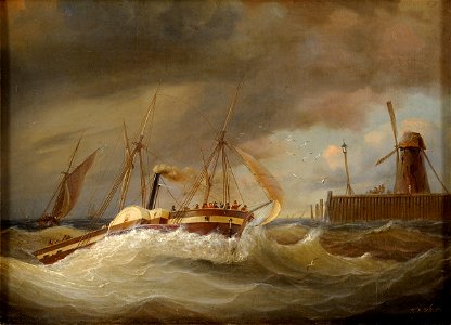 Johann Baptist Weiß Hafeneinfahrt mit Dampfsegler 1854