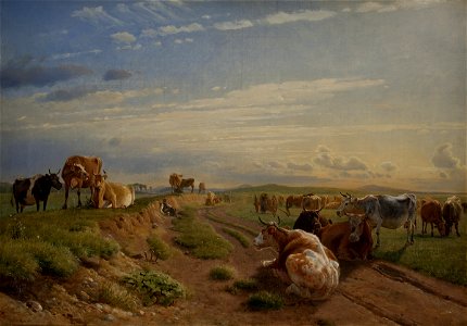 Johan Thomas Lundbye - A Milking Place near Vognserup Manor, Zealand - KMS528 - Statens Museum for Kunst. Free illustration for personal and commercial use.