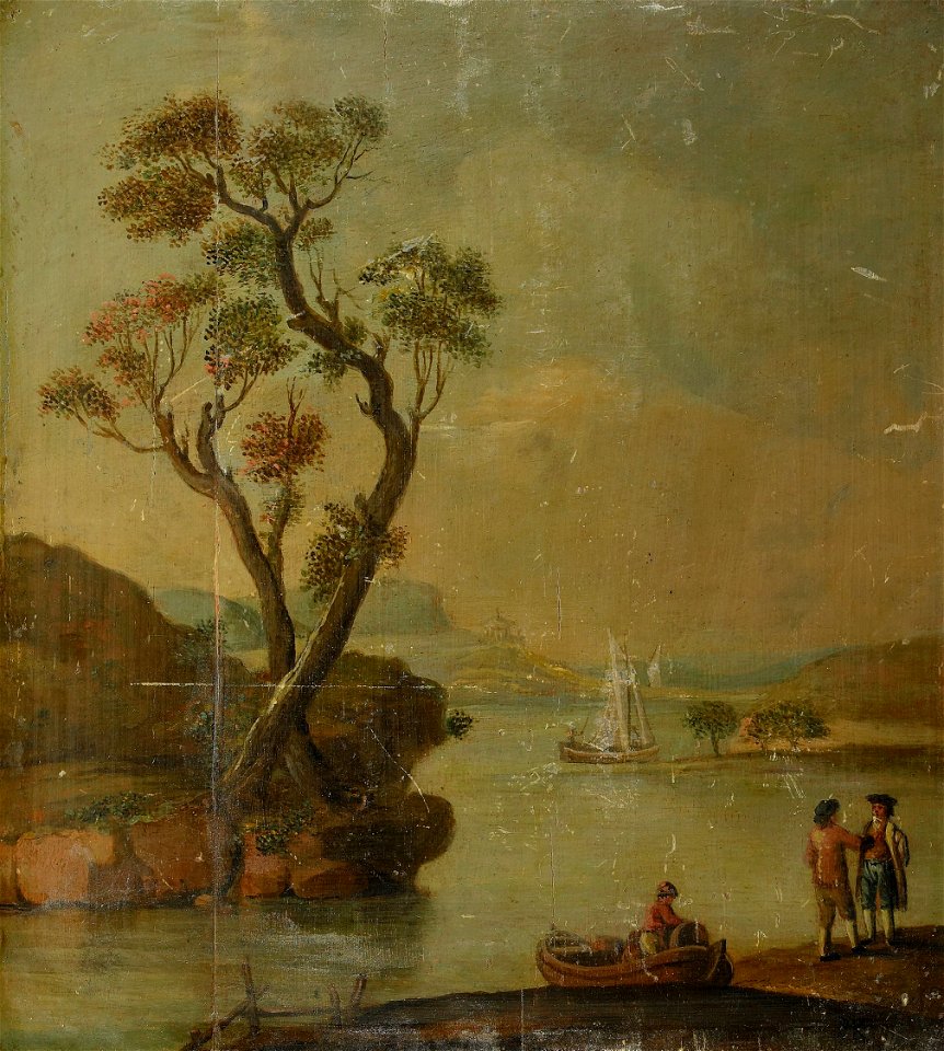Johan Philip Korn - Pastoralt kustlandskap med figurstaffage-1