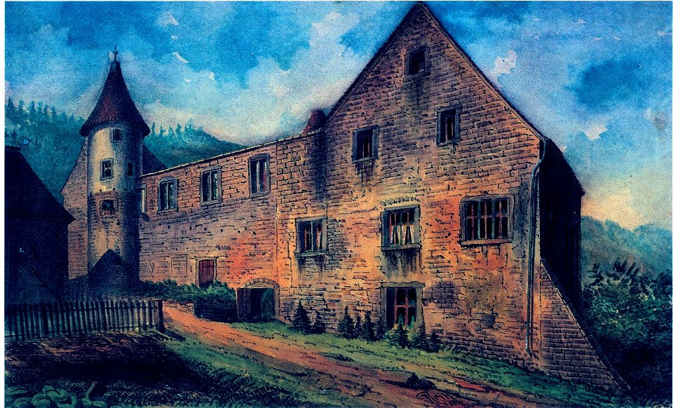 Johann Friedrich Reik (1836-1904), Aquarell, Braunsbach, Schloß, Westflügel und nordöstlicher Rundturm