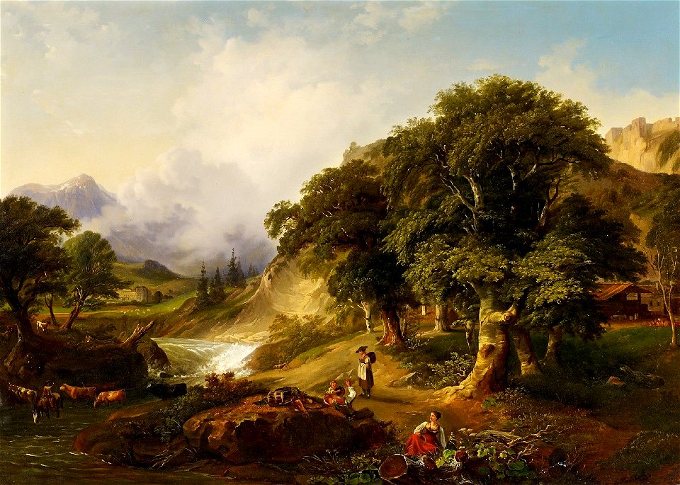 Johann Fischbach Ideale Landschaft mit Figurenstaffage 1844