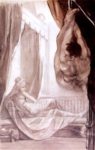 Johann Heinrich Füssli - Brunhilde Observing Gunther, Whom She Has Tied to the Ceiling - WGA08337