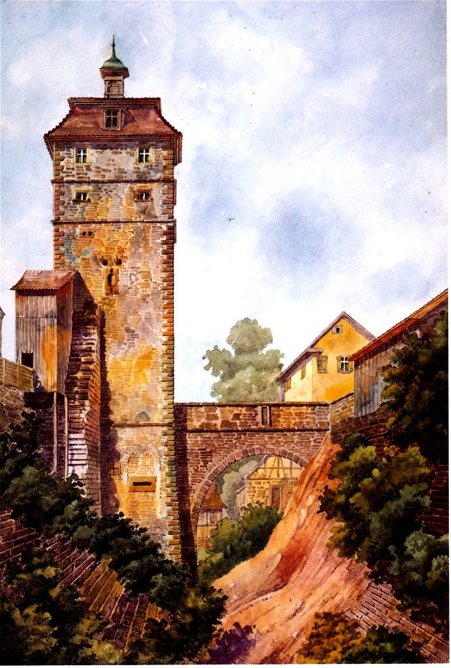 Johann Friedrich Reik (1836-1904), Aquarell, Vellberg, Torturm von Nordwesten