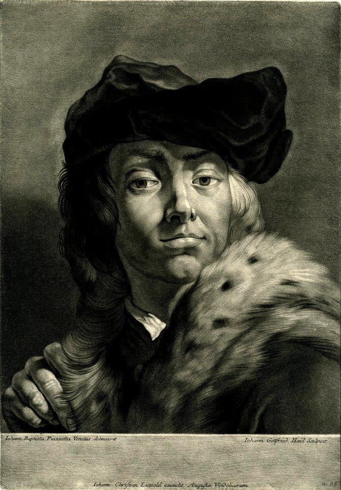 Johann Gottfried Haid - Portrait of a young man wearing a velvet hat; after a self-portrait () by Piazzetta, 1902,1011.7607