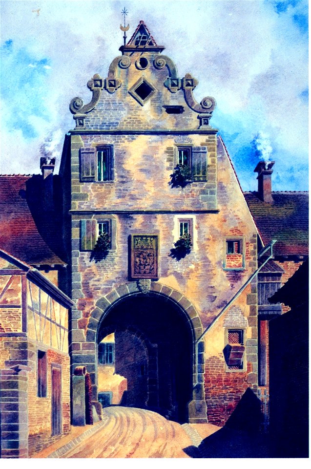 Johann Friedrich Reik (1836-1904), Aquarell, Forchtenberg, Neues Tor oder auch Rappentor ( v. Michael Kern 1604 erbaut)