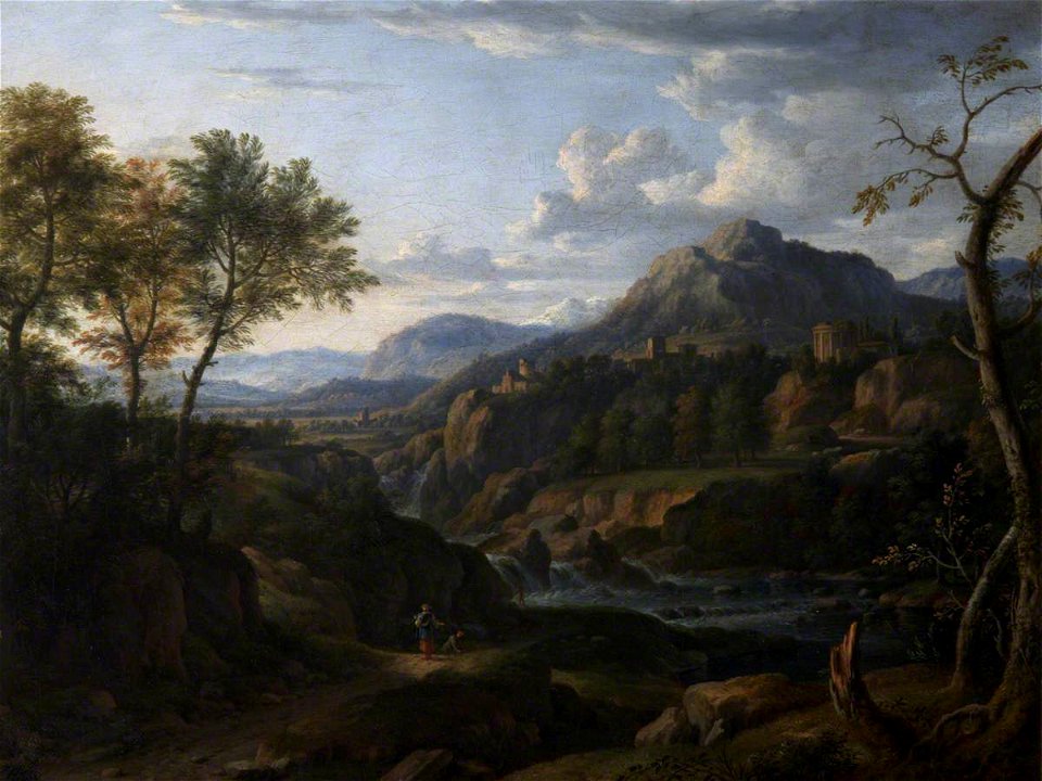 Johann Christian Vollerdt (1708-1769) (attributed to) - Classical River Landscape with Figures on a Road and a Distant Town - 872109 - National Trust