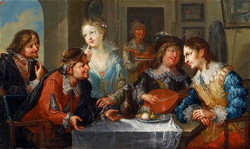 Johann Georg Platzer - Fröhlich Gesellschaftsszene bei Musik und Wein (01)