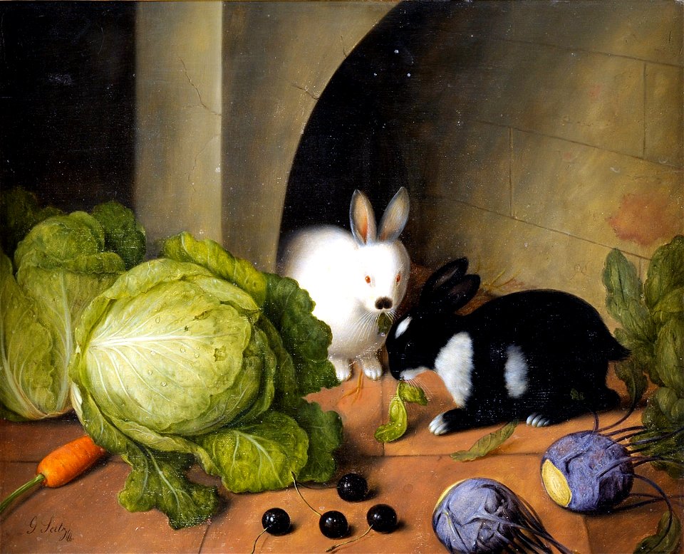 Johann Georg Seitz Gemüsestilleben mit Häschen