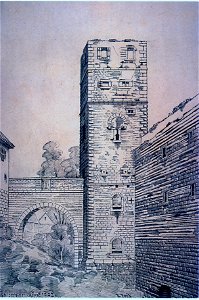 Johann Friedrich Reik (1836-1904), Aquarell, Vellberg, Torturm am 28. September 1902 (nach dem Stadtbrand)
