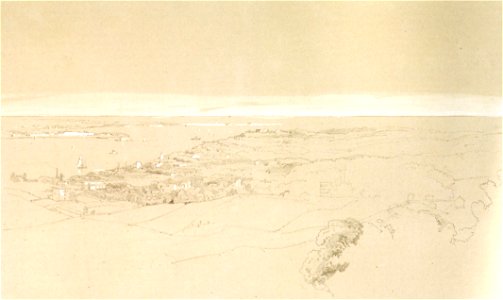 Johann Herman Carmiencke - 'Narrows from Staten Island', graphite with white heightening on paper,
