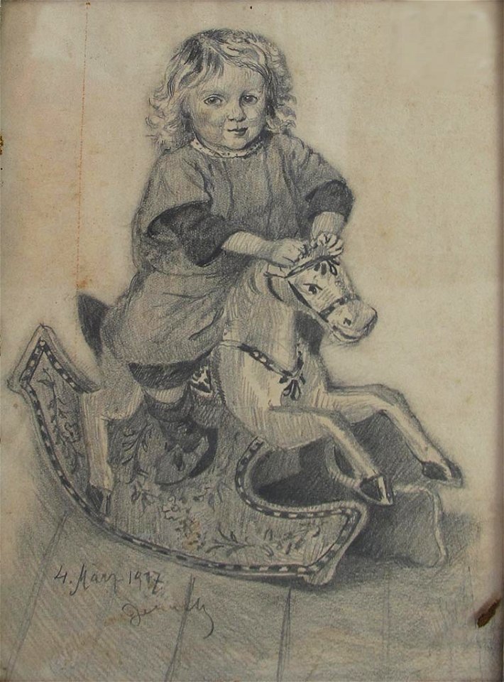 Johann Jelinek Kind auf Schaukelpferd 1917