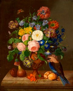 Johann Georg Seitz Blumenstück mit Vogel