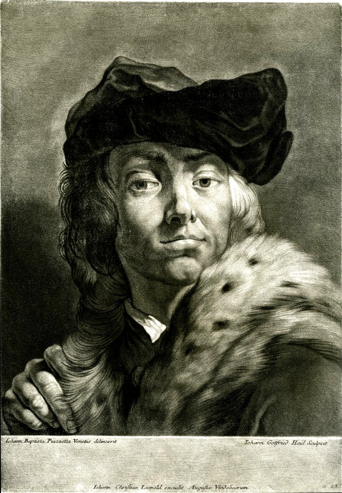 Johann Gottfried Haid - Portrait of a young man wearing a velvet hat; after a self-portrait () by Piazzetta, 1902,1011.7606