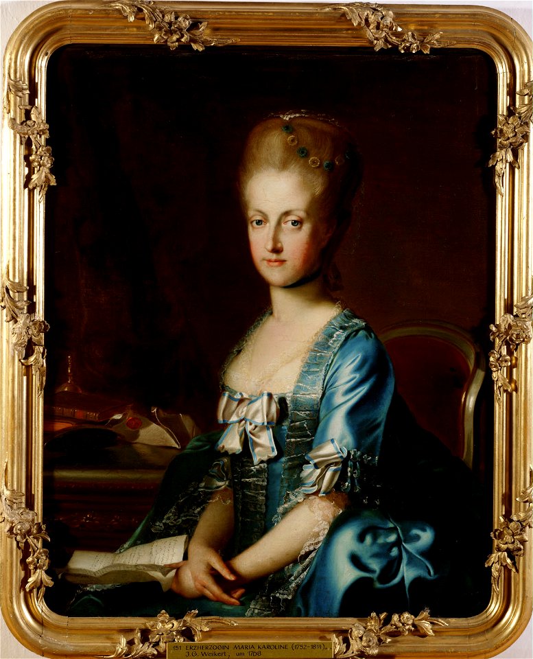 Johann Georg Weikert - Erzherzogin Maria Karoline (1752-1814), Königin beider Sizilien, an einem Tisch sitzend, Halbfigur - GG 2734 - Kunsthistorisches Museum