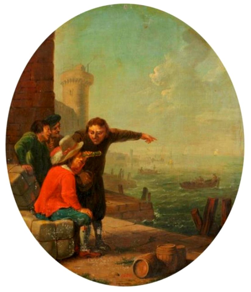 Johann Heinrich Tischbein (I) - Vier mannen bij een zeehaven - GK 704 - Museumslandschaft Hessen Kassel