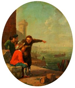 Johann Heinrich Tischbein (I) - Vier mannen bij een zeehaven - GK 704 - Museumslandschaft Hessen Kassel. Free illustration for personal and commercial use.