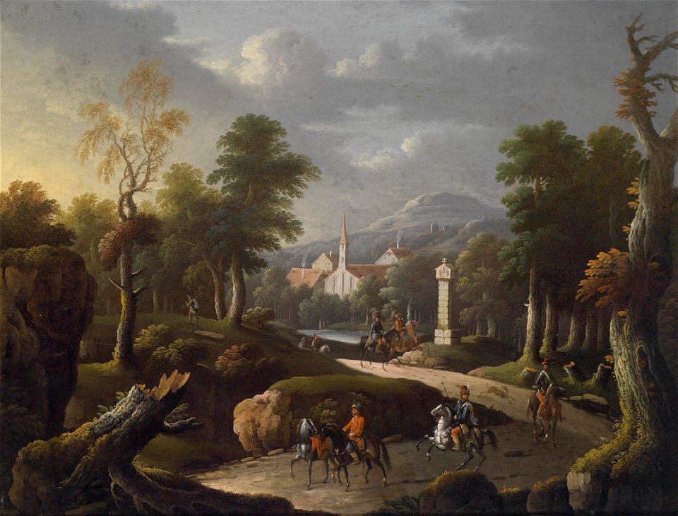 Johann Georg von Bemmel Bergige Landschaft mit Reisenden 1703