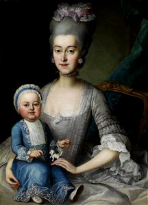 Johann Michael Millitz (attr) Portrait einer Dame mit Kleinkind. Free illustration for personal and commercial use.