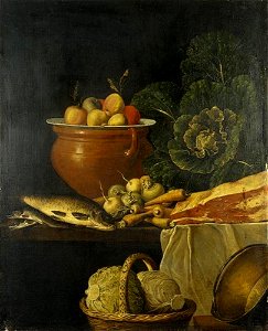 Johann Friedrich Grooth - Stilleven van vlees, vis en groenten op een deels gedekte tafel - ГЭ-2522 - Hermitage Museum