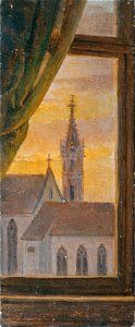 Johann Peter Krafft - Blick durch ein Fenster auf einen gotischen Kirchturm - 6657 - Österreichische Galerie Belvedere