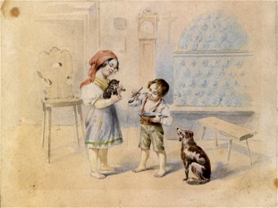 Johann Matthias Ranftl Bauernstube mit Kachelofen und Kindern1838