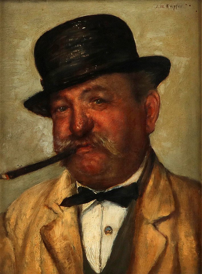 Johann Michael Kupfer Porträt eines Herrn mit Hut und Zigarre