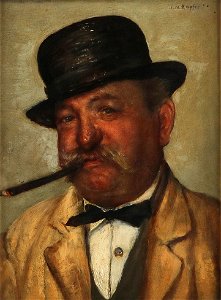 Johann Michael Kupfer Porträt eines Herrn mit Hut und Zigarre. Free illustration for personal and commercial use.