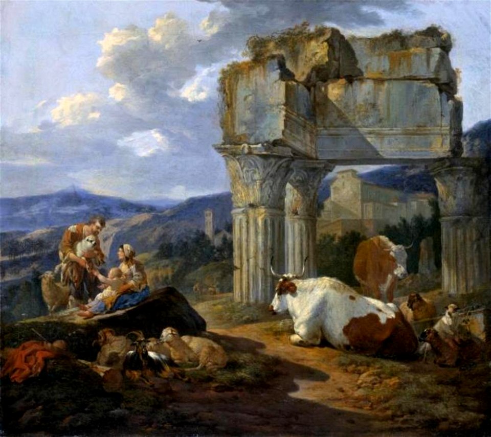 Johann Heinrich Roos - Landschap met herdersfamilie bij een Romeinse ruïne - 555 - Städel Museum