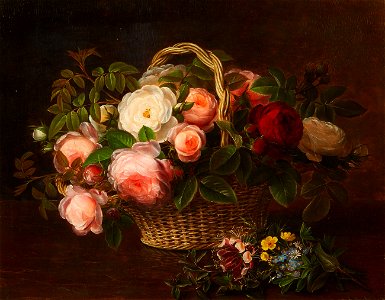 Johann Laurentz Jensen Blumenstillleben mit Weidenkorb