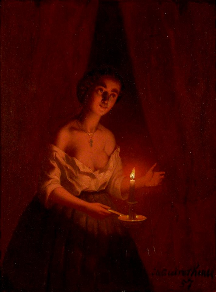 Johann Mongels Culverhouse (1825-1895) - A Young Lady Holding a Lighted Candle in a Chamber Candlestick - 761404 - National Trust